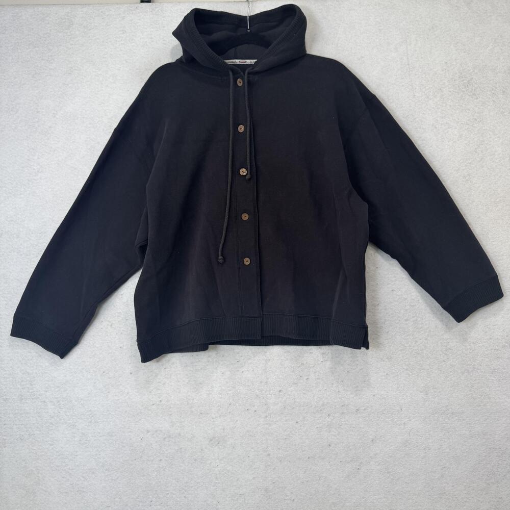 Tommy Bahama Hoodie Mens XL Black Cotton Knit Button Cardigan Sweater Relaxed